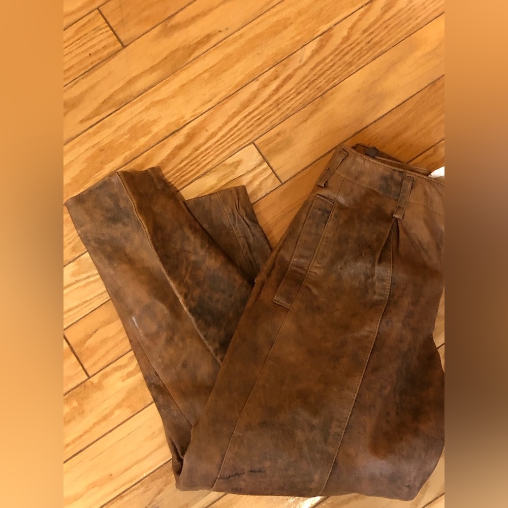 Vintage Forenza Tan Brown 100% Leather High Waist Pants Sz 6 - Picture 6 of 7